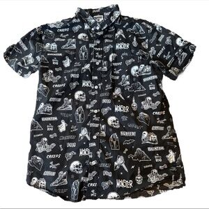 Creepy Co Monsters Skulls Button Down Shirt Men's M Horror Ghosts Halloween